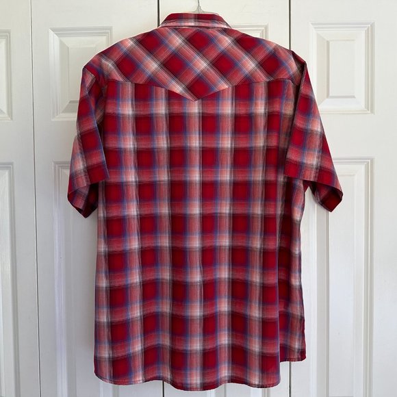 Wrangler Western Shirts Men’s Snap Shirt XL Like New Short Sleeves Red Plaid - Picture 2 of 11